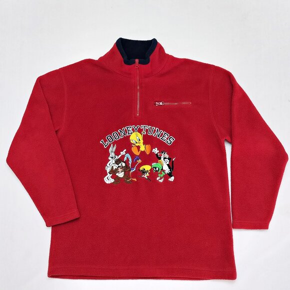 Vtg WARNER BROS Studio Store Looney Tunes 1/4 Zip Fleece Sweatshirt Pullover S - Picture 1 of 6